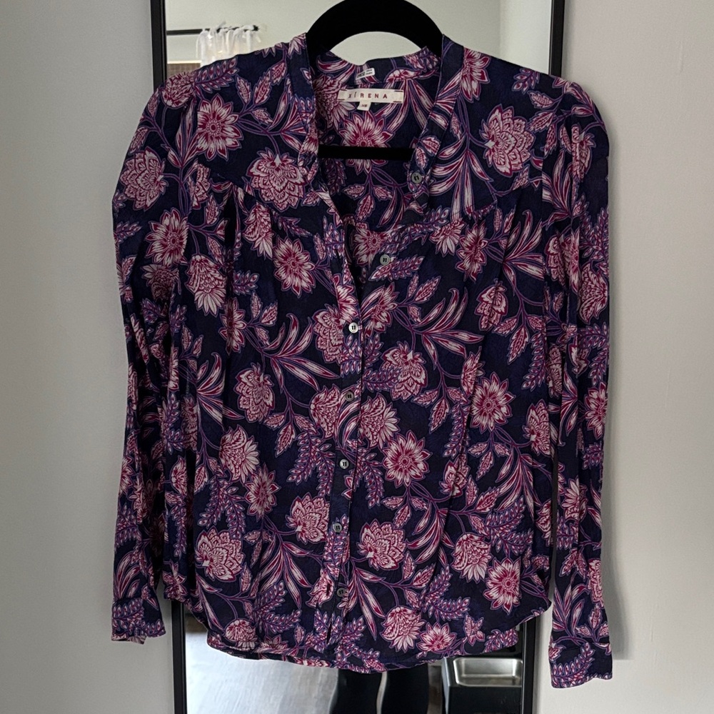 XiRENA Dark Floral Button-Down Shirt - Pink and Purple